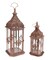 Melrose Set of 2 Brick Brown Antique Rustic Pillar Candle Holder Lanterns 24"
